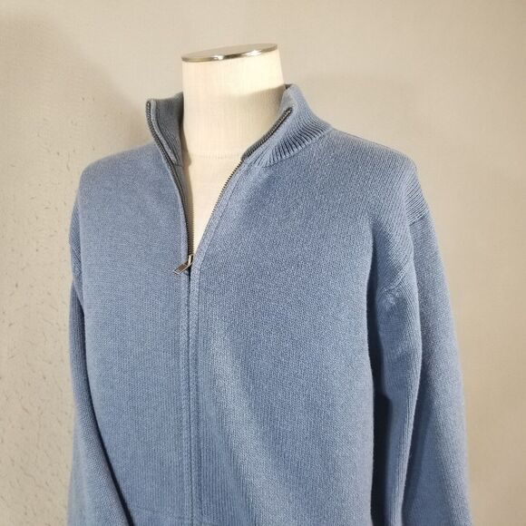LL Bean Sweater Jacket Men's Large Blue Full Zip Cotton Pockets Retro - Picture 5 of 11